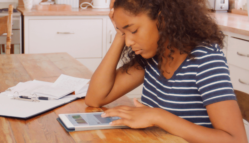 Year 11 girl revising at home