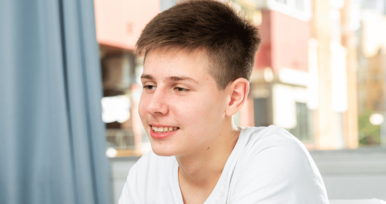 Student doing collaborative talk