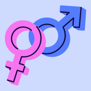 Interlinked male and female symbols, representing RSHE