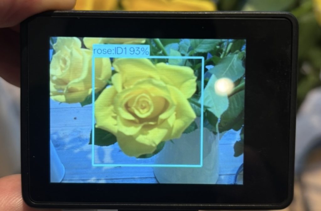 The HuskyLens 2 AI Vision Sensor identifying a rose