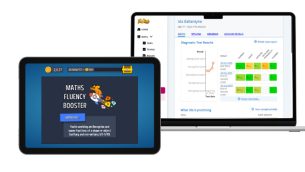 Tablet screenshots showing Sumdog Maths