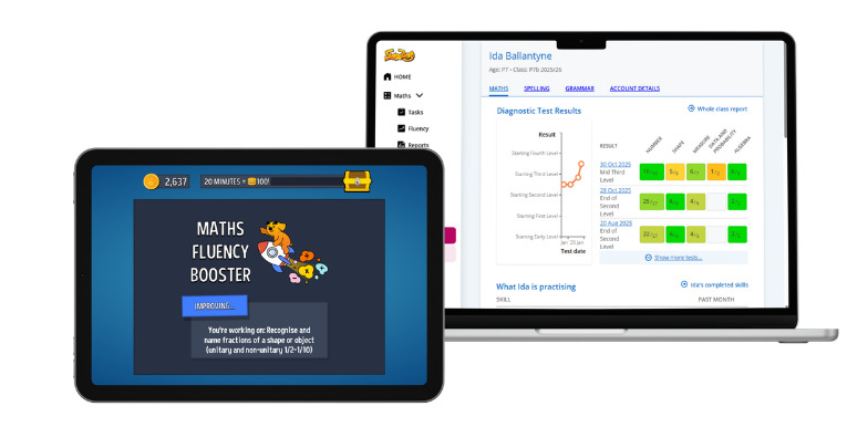 Tablet screenshots showing Sumdog Maths