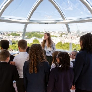 School pupils inside a London Eye pod