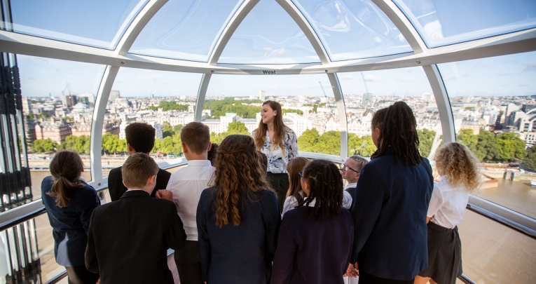 School pupils inside a London Eye pod
