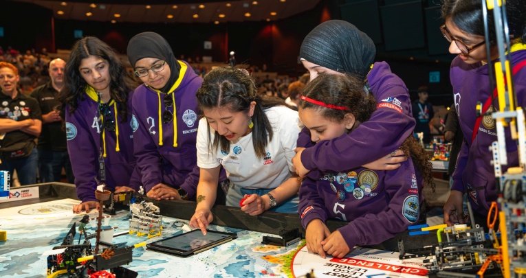 School girls at the FIRST LEGO League final